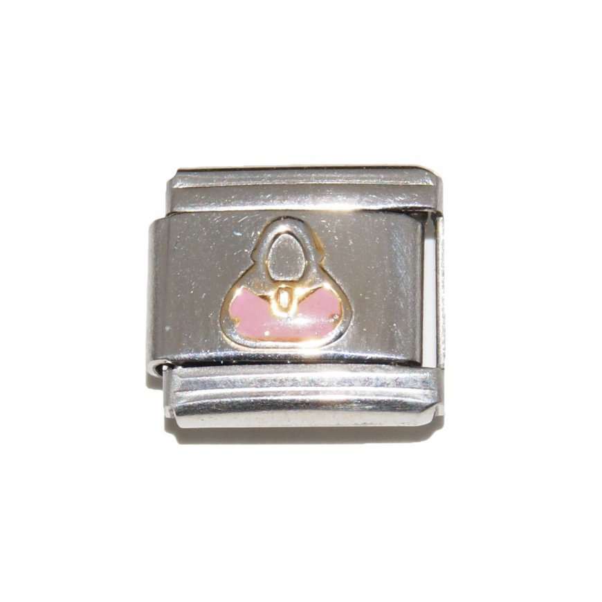 Pink sparkly handbag - enamel 9mm Italian charm - Click Image to Close