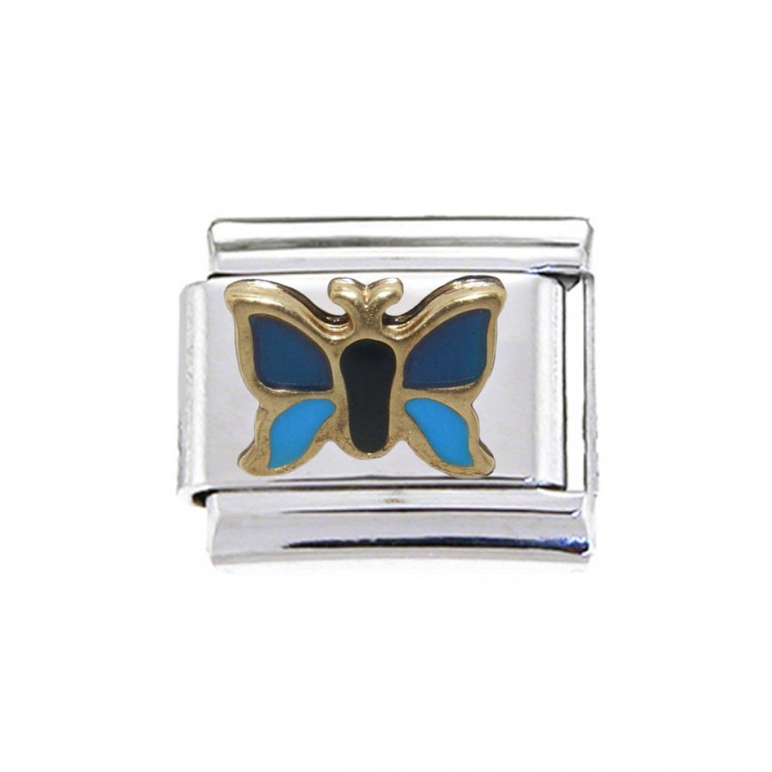 Gold and blue butterfly - enamel 9mm Italian charm - Click Image to Close