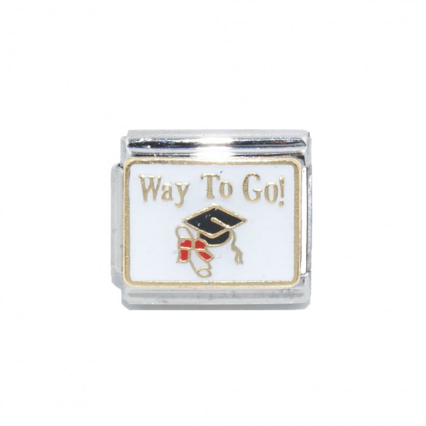 Graduation Hat and scroll - Way to Go! - 9mm Italian Charm - Click Image to Close