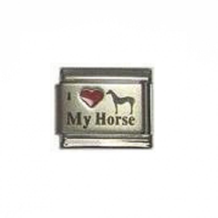 I love my horse - red heart laser 9mm Italian charm - Click Image to Close