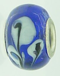 EB77 - Glass bead - Blue bead with white and black swirls - Click Image to Close