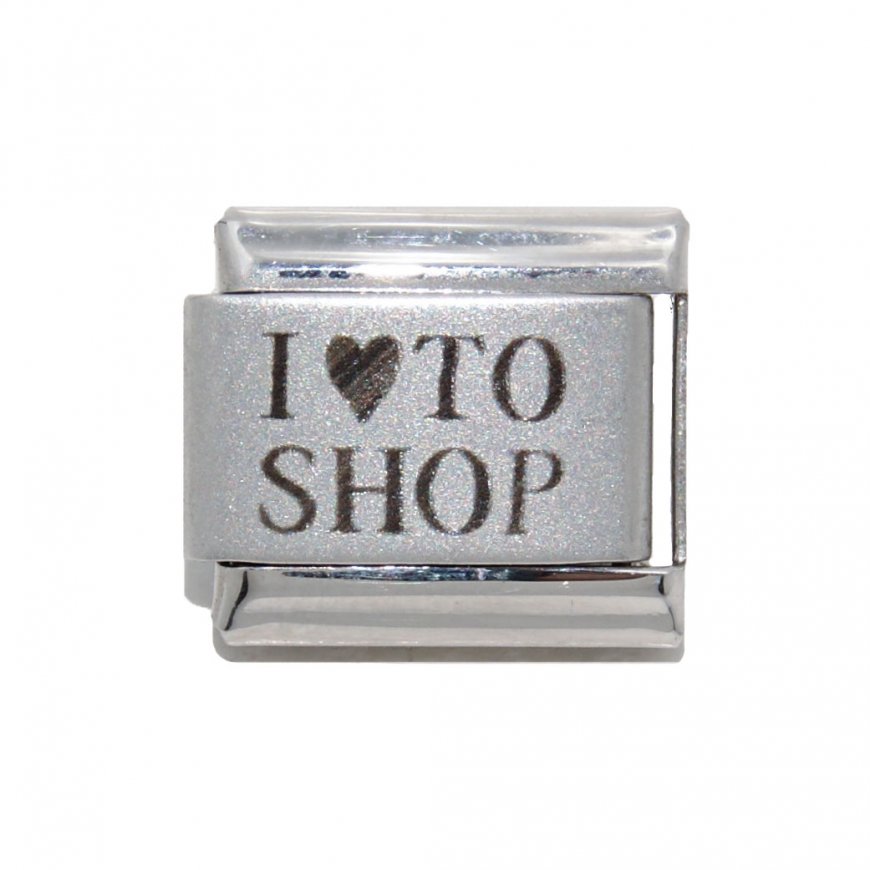 Love to shop plain - laser 9mm Italian charm - Click Image to Close
