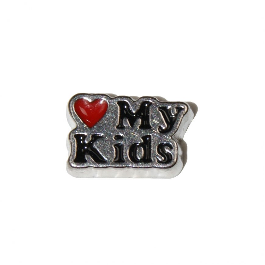 Love my kids with red heart 9mm floating locket charm - Click Image to Close