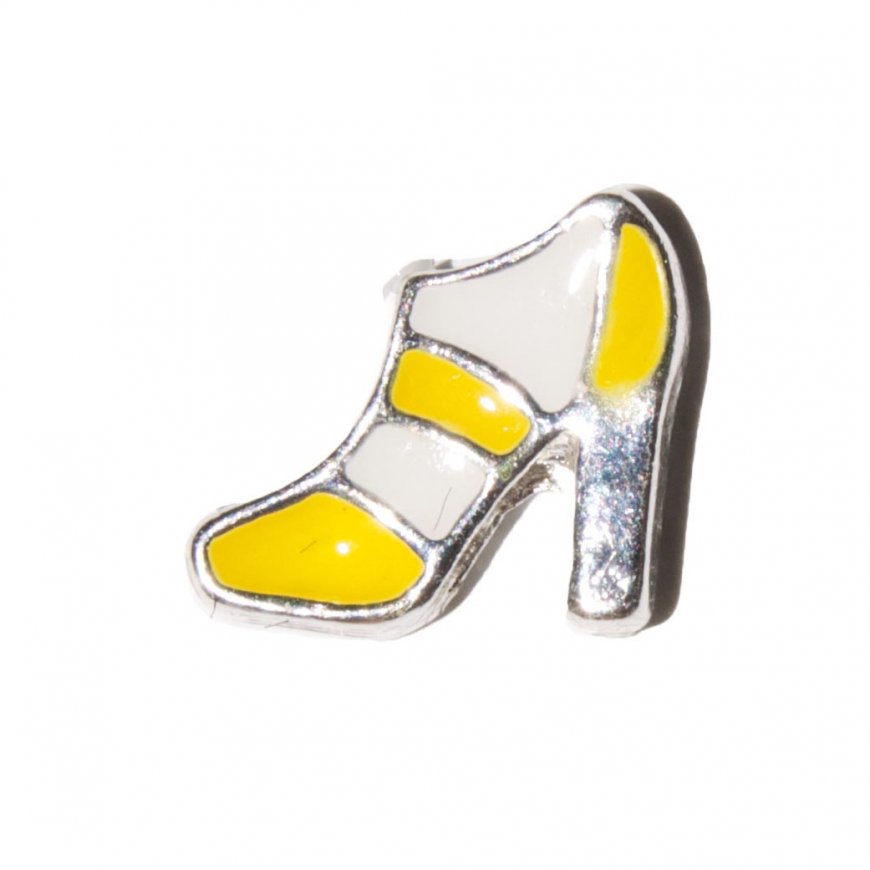 Yellow and white shoe 8mm floating locket charm - Click Image to Close