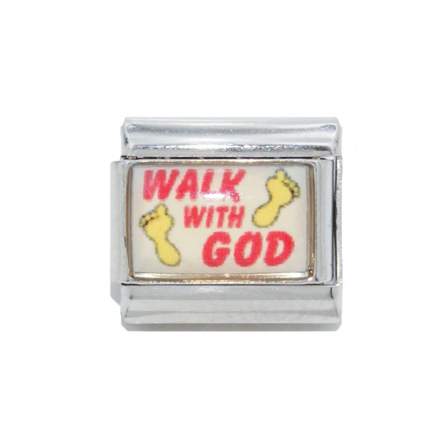 Walk with God with footprint - 9mm photo Italian charm - Click Image to Close