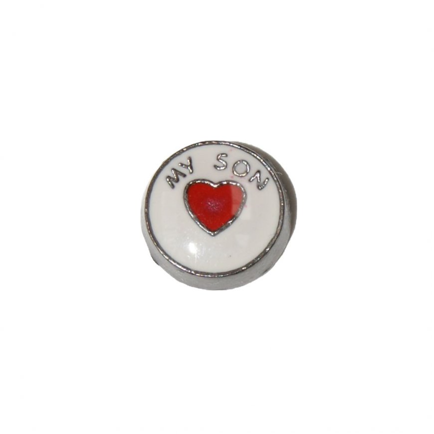 My son with red heart circle 7mm floating locket charm - Click Image to Close