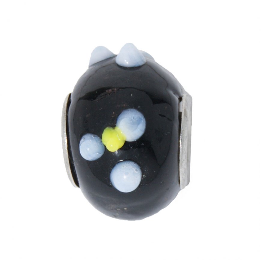 EB55 - Glass bead - Black bead with white and yellow dots - Click Image to Close