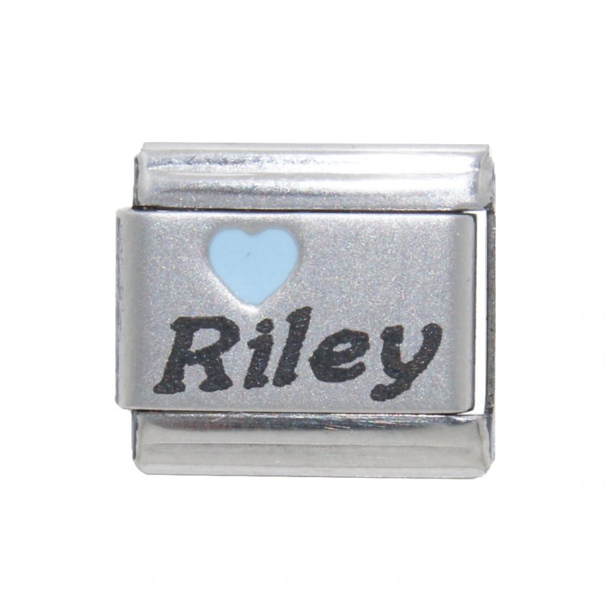 Personalised name with blue heart - 9mm Italian charm - Click Image to Close