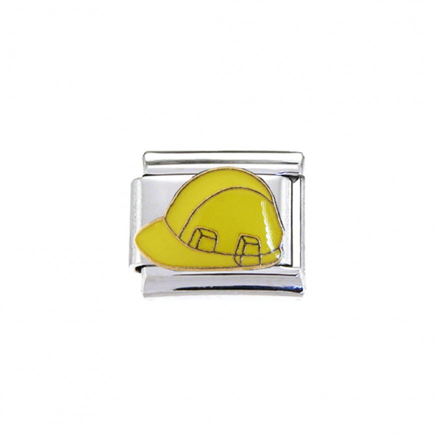 Builder's hat/hard hat - enamel 9mm Italian charm - Click Image to Close