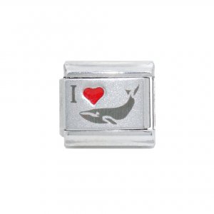 I love whales - red heart laser - 9mm Italian charm