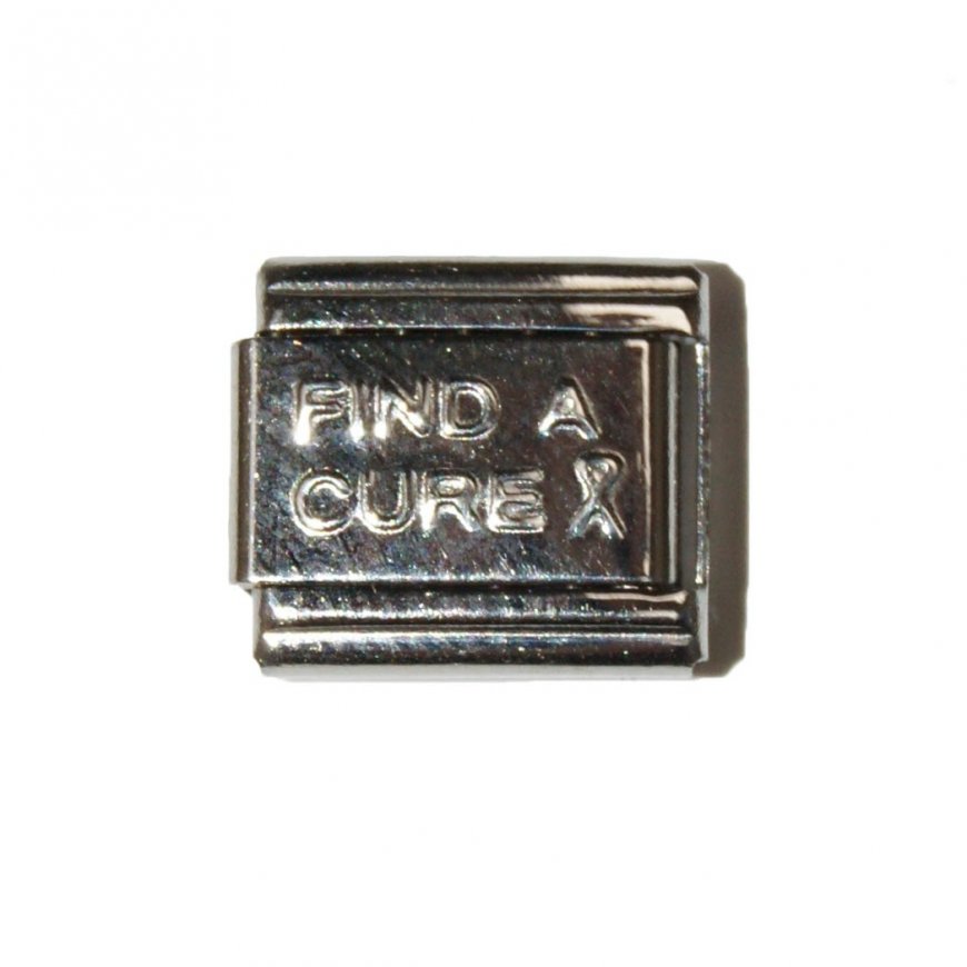 Silver coloured find a cure breast cancer 9mm Italian charm - Click Image to Close