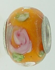 EB92 - Glass bead - Orange bead with pink and green - Click Image to Close