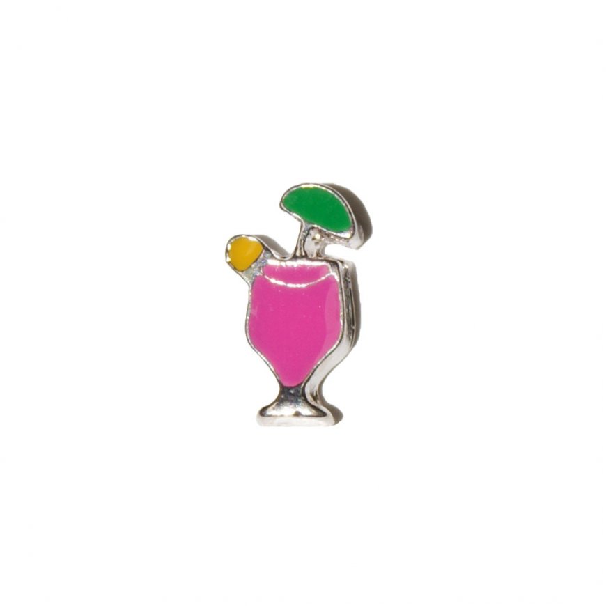 Pink cocktail glass with green umbrella 9mm floating charm - Click Image to Close
