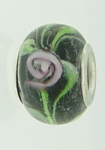 EB95 - Glass bead - Black bead with green and pink