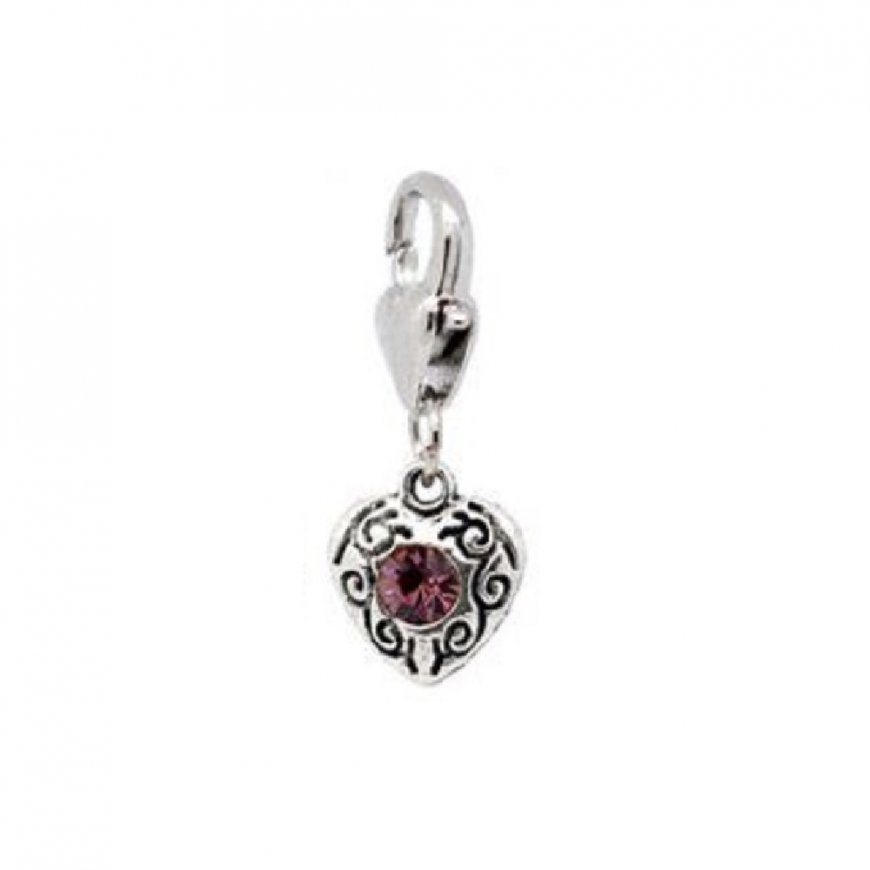 Clip on charm - Birthstone Heart dangle - October - Click Image to Close