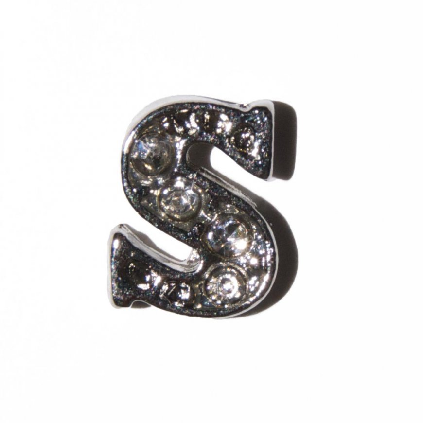 S Letter with stones - floating locket charm - Click Image to Close