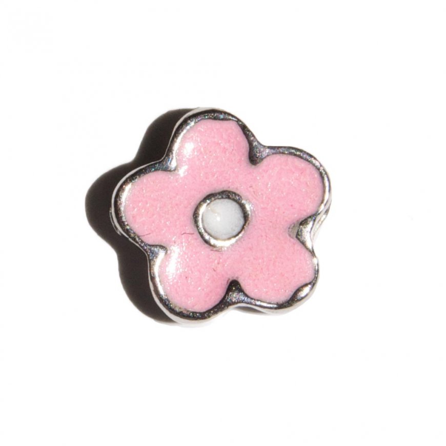 Pink and white flower 7mm floating locket charm - Click Image to Close