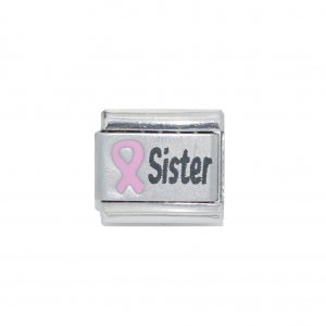 Sister with Breast Cancer Ribbon 9mm Italian charm