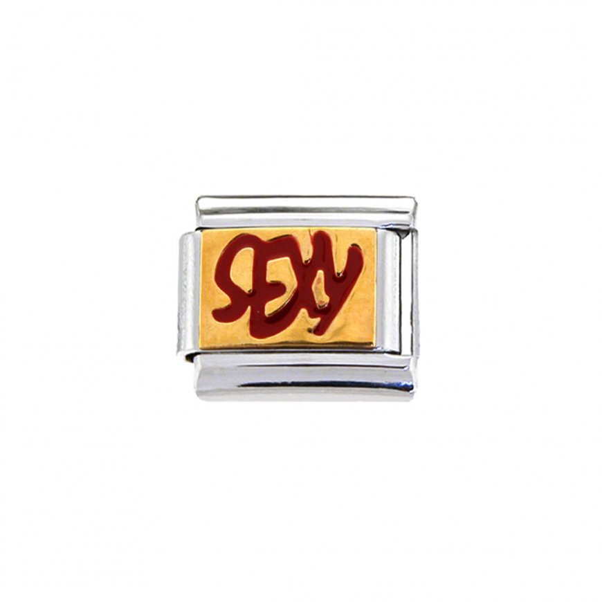 Sexy - red and gold enamel 9mm Italian charm - Click Image to Close