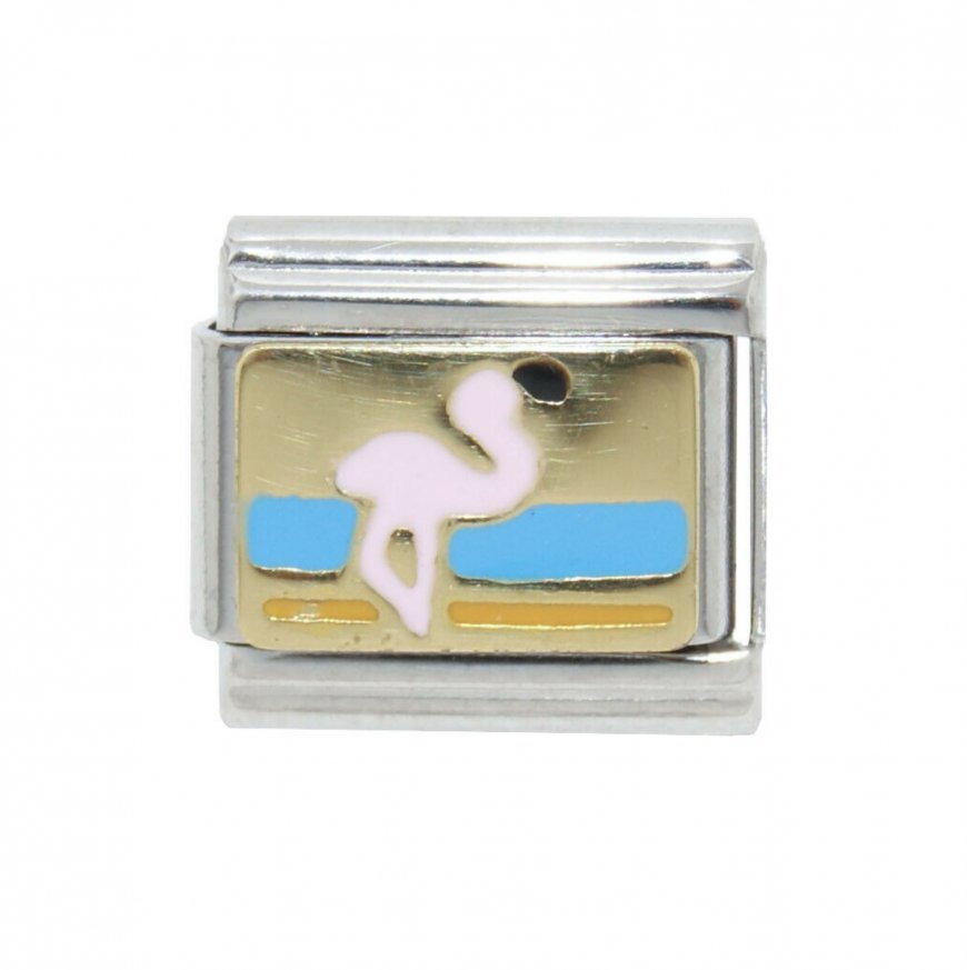 Flamingo on gold background - 9mm Italian Charm - Click Image to Close