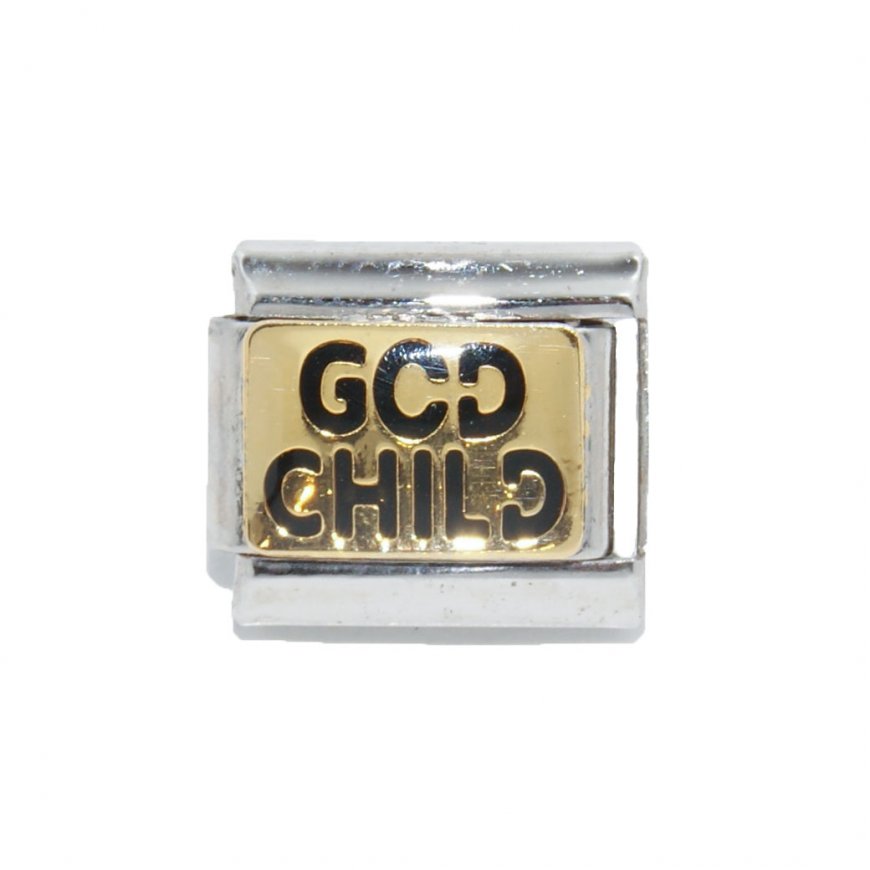 God Child - goldtone enamel 9mm Italian charm - Click Image to Close