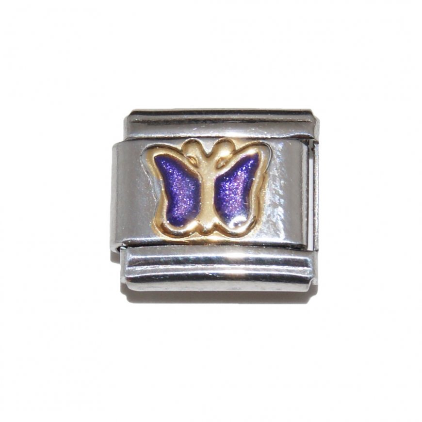 Purple sparkly butterfly enamel 9mm Italian Charm - Click Image to Close