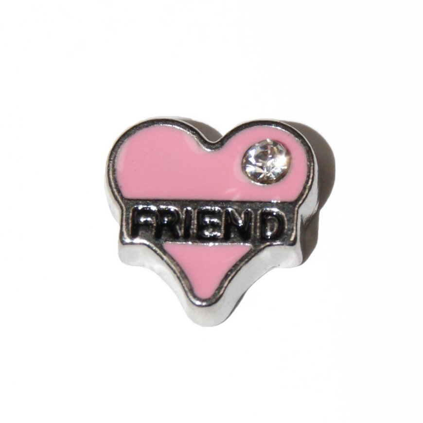Friend in pink heart with stone - 9mm floating charm - Click Image to Close