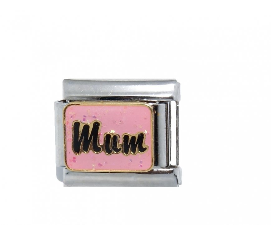 Mum - pink sparkly enamel 9mm Italian charm - Click Image to Close