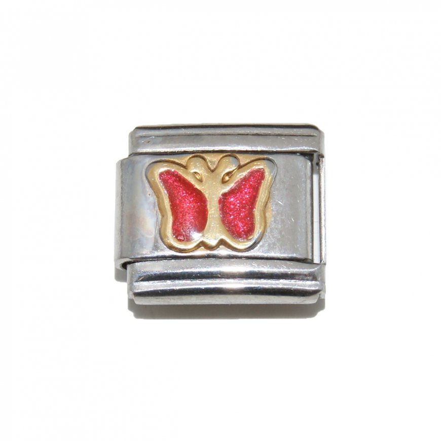 Red sparkly butterfly enamel 9mm Italian Charm - Click Image to Close