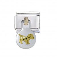 Gold dog dangle 9mm Italian charm - fits classic bracelets