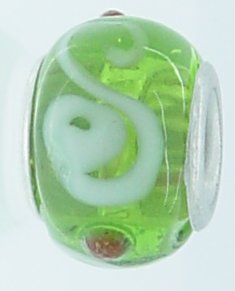 EB242- Green bead with white swirls and red dots - Click Image to Close