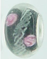 EB125 - Glass bead - Black bead with pink flower and white - Click Image to Close