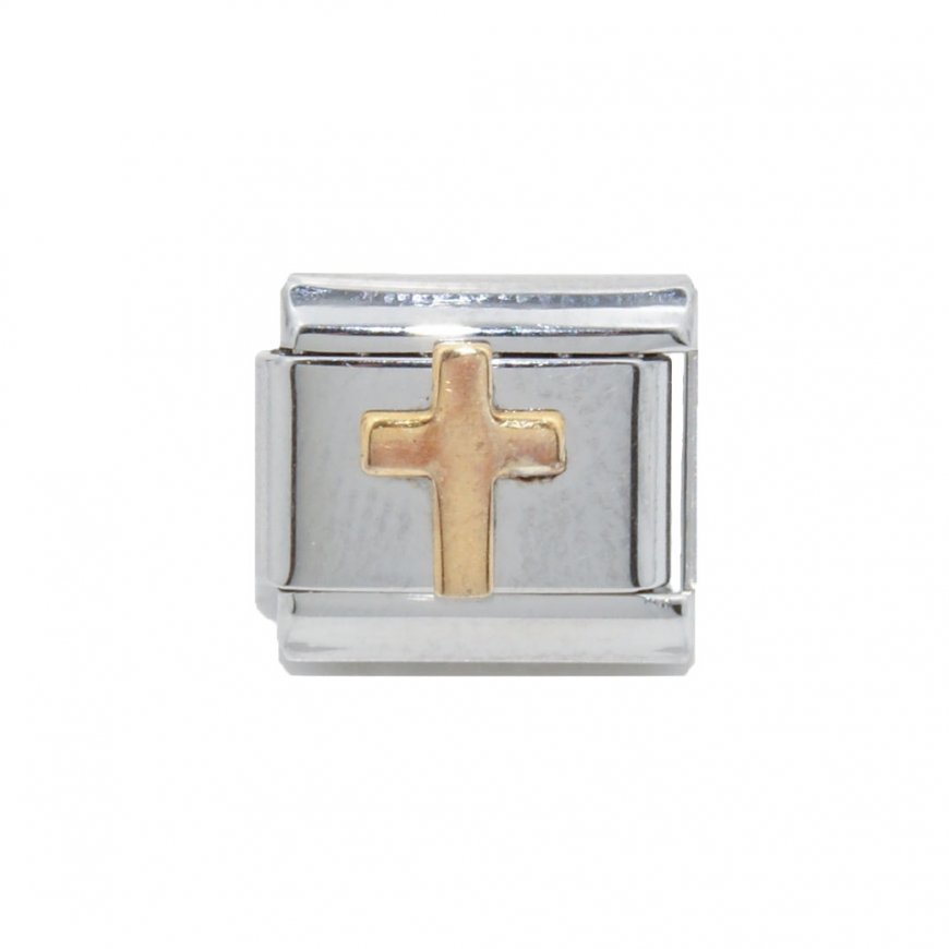 Gold soldered cross - 9mm enamel Italian charm - Click Image to Close