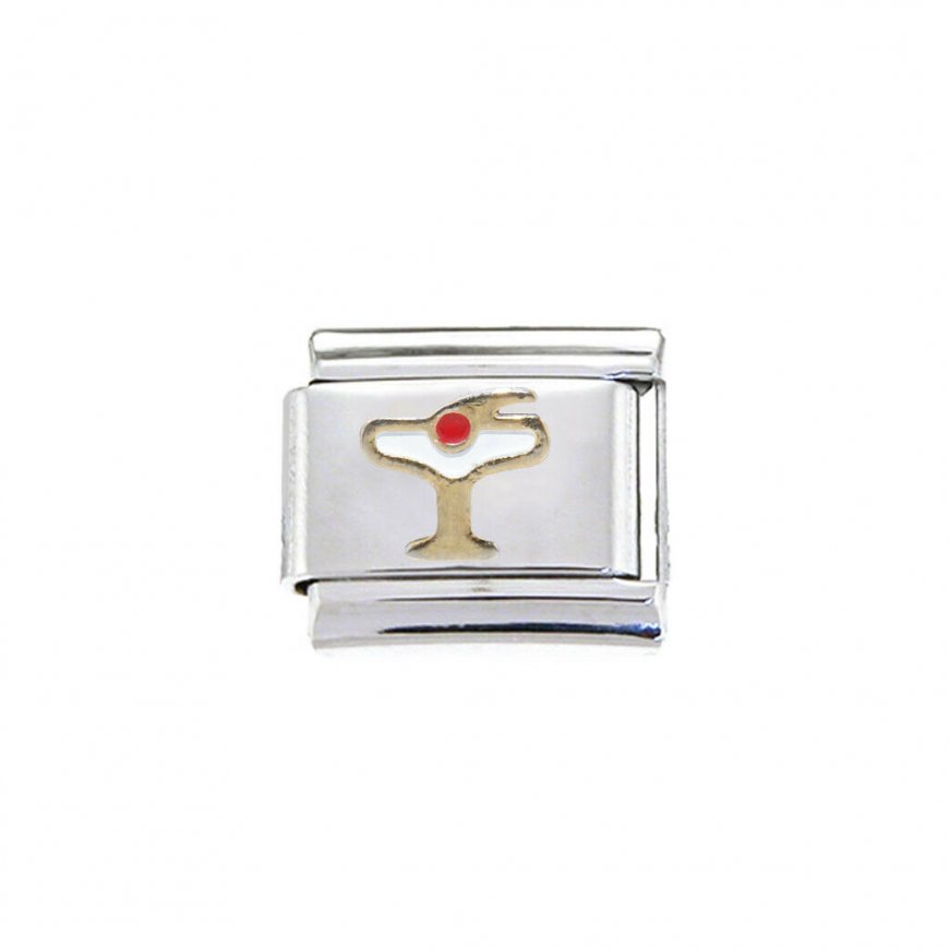 White Martini glass 9mm Italian charm - fits classic bracelets - Click Image to Close