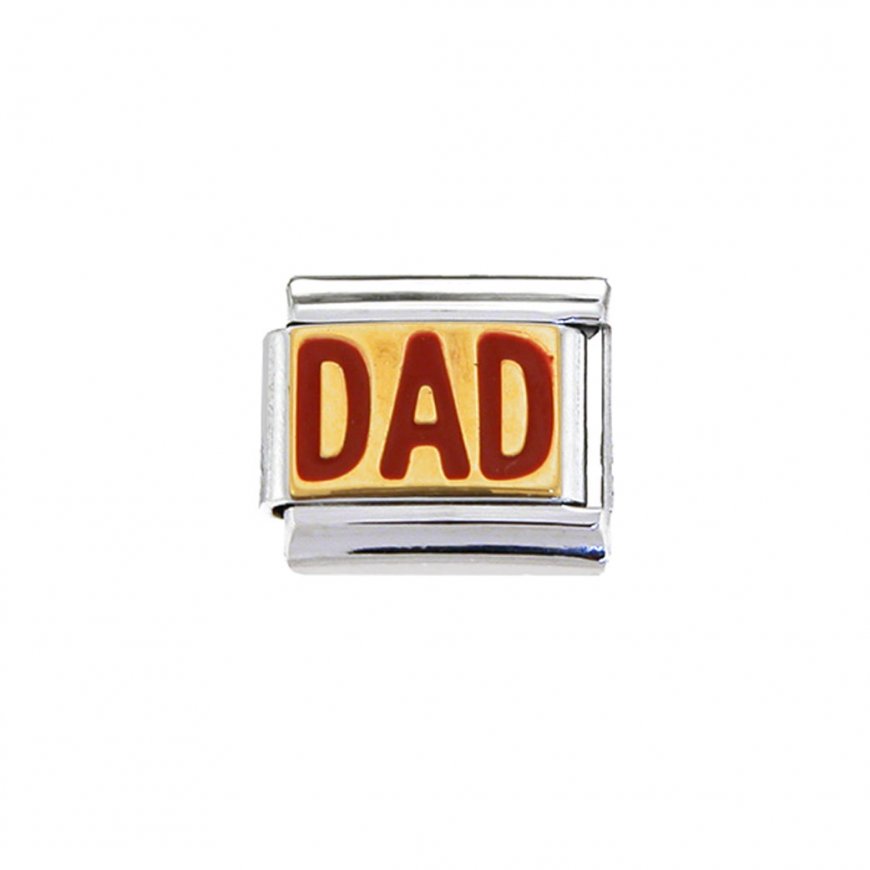 Dad - red on gold enamel 9mm Italian charm - Click Image to Close