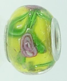EB66 - Glass bead - Yellow bead with green and pink - Click Image to Close