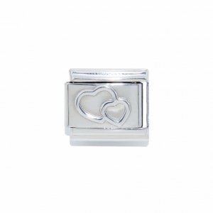 Silver coloured double hearts - 9mm Italian charm