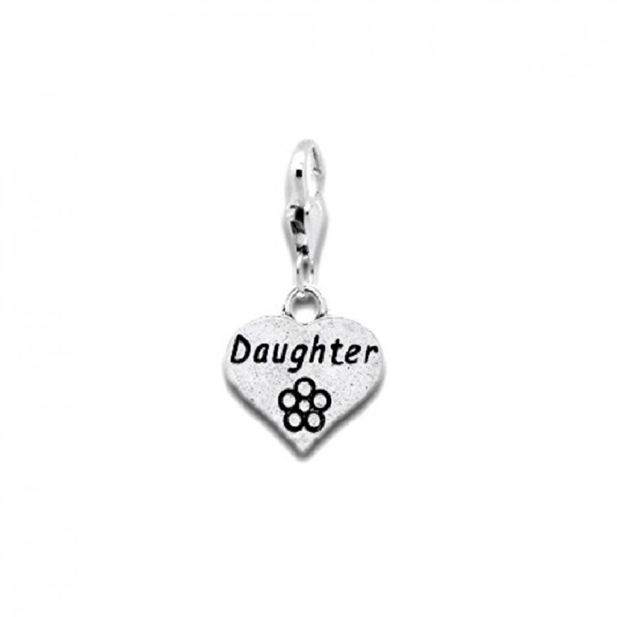 Clip on charm - Heart with flower - Daughter - Click Image to Close