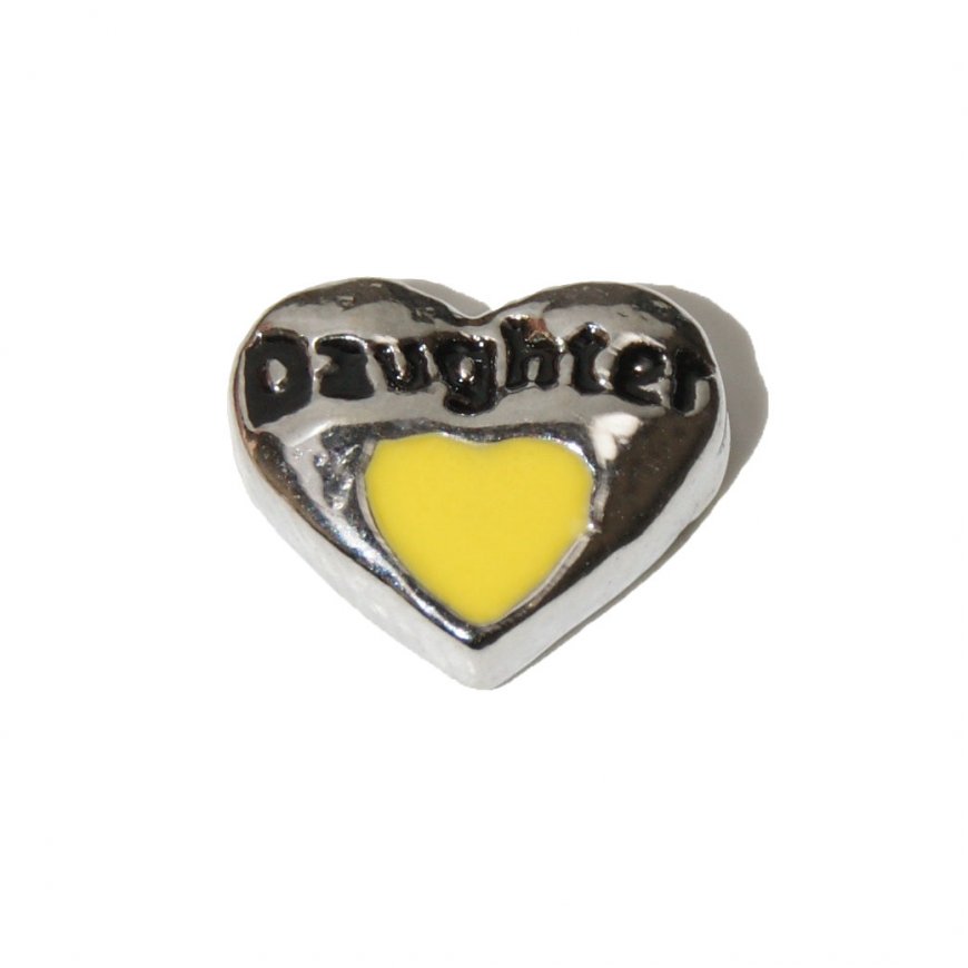 Daughter with yellow heart 8mm floating locket charm - Click Image to Close
