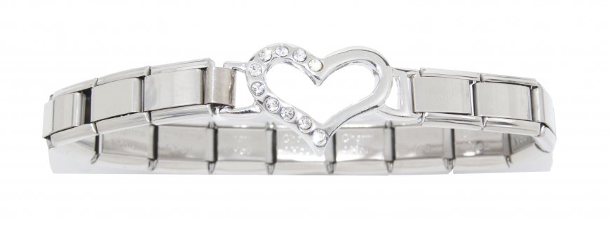 Open heart with clear rhinestones on SHINY bracelet - Click Image to Close