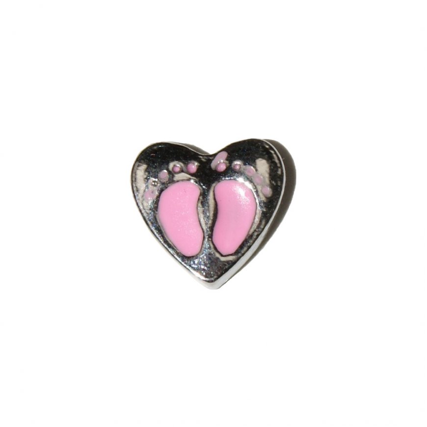Baby pink feet on heart 8mm floating locket charm - Click Image to Close