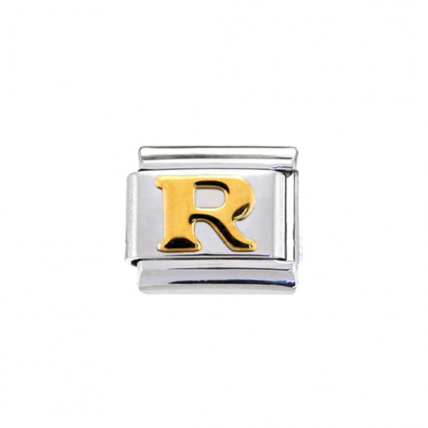 Gold colour Letter R - 9mm Italian charm - Click Image to Close