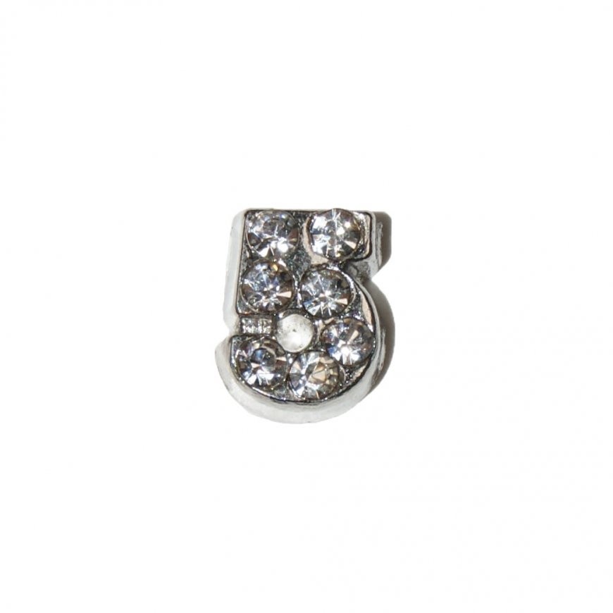 Number 5 with stones 7mm floating locket charm - Click Image to Close