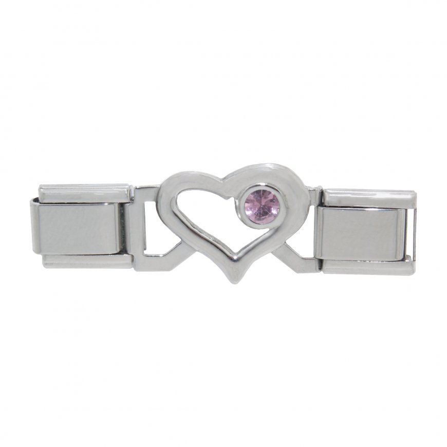 Small Open Heart connector link - October birthstone tourmaline - Click Image to Close