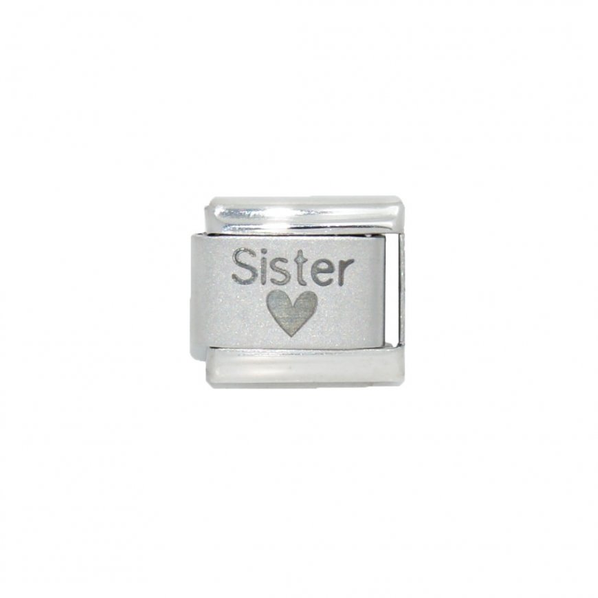 Sister with heart - plain 9mm laser Italian charm - Click Image to Close