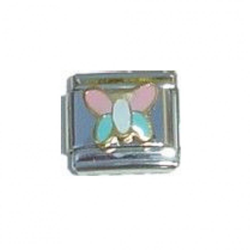 Pink and blue butterfly - 9mm enamel Italian charm - Click Image to Close