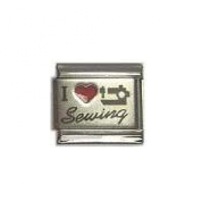 I love sewing - red heart laser 9mm Italian charm - Click Image to Close