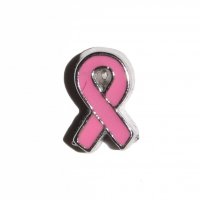 Breast Cancer ribbon with silver trim 8mm floating locket charm