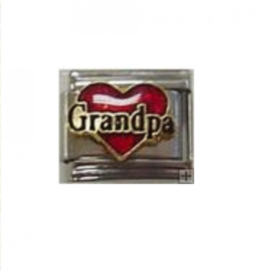 Grandpa - in red sparkly heart - Enamel 9mm Italian Charm - Click Image to Close