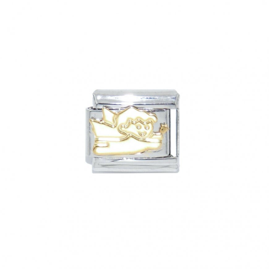 Goldtone Angel cherub - 9mm classic Italian charm - Click Image to Close